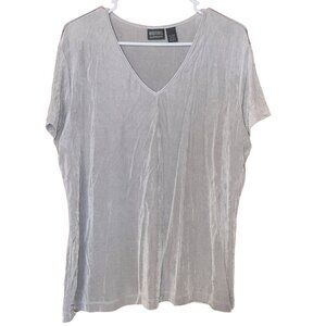 Chicos Additions Silver V-Neck Short Sleeve Top US Size XL